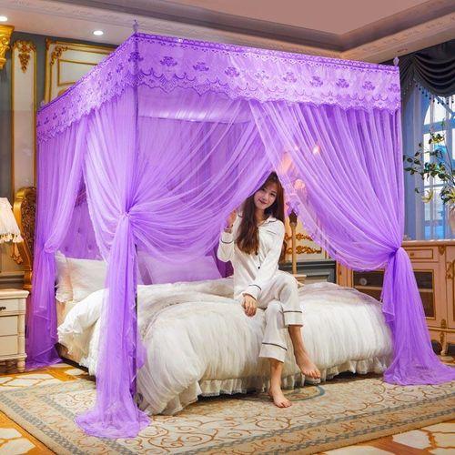 David Ultimate Protection & Cozy Mosquito Net with 4 Stainless Steel Stands & 3 Doors Design Bed Net S1 - Purple