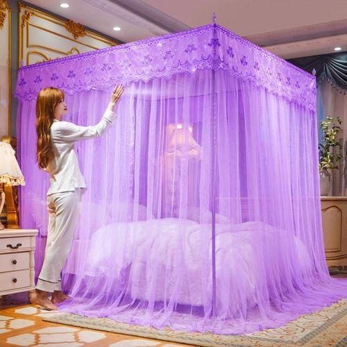 David Ultimate Protection & Cozy Mosquito Net with 4 Stainless Steel Stands & 3 Doors Design Bed Net S1 - Purple